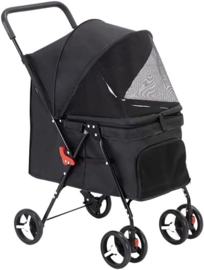 Huisdier kinderwagen - Kat hond - Reizen en wandelen - Opvouwbaar lichtgewicht - 57x46x88 cm - Zwart
