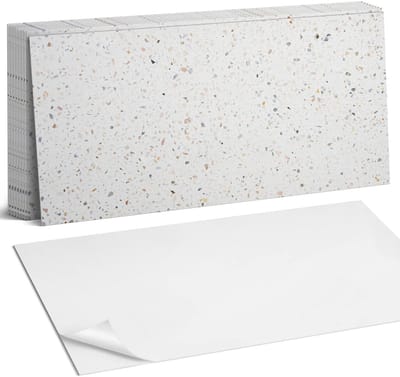 Coloray Plaktegels - Steenpatroon met deeltjes Zelfklevende Wandtegels - 40 cm x 20 cm - Wit Plaktegels - 10 stuks - Rechthoek PVC Tegels - Plaktegels Badkamer - Vloertegels Zelfklevend - Vinyltegels Vloer Zelfklevend - Portugese Tegels
