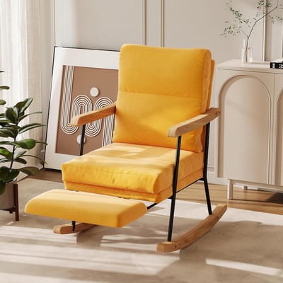 Schommelstoel met voetensteun - Comfortabele stoel - Ontspannen in huis - Inklapbare voetsteun - 64x67x99cm - Geel