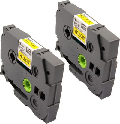 KATRIZ® huismerk label tape voor Brother TZe-621| GL-100/PT-1100CH/PT-1700/PT-H100/PT-D200 | Zwart op Geel | 9mm*8m | 2 stuks