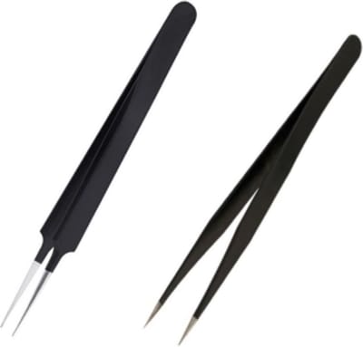 Belux Surgical Instruments / Professionele Pincet - Epileer Pincet - Professionele Wenkbrauw Pincet - Zwart - Set van 2 - 12 cm