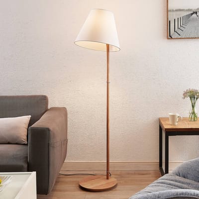 Lucande - vloerlamp - 1licht - Stof, hout - H: 160 cm - E27 - wit, donker eiken