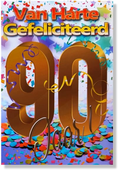 Hoera 90 Jaar! Luxe verjaardagskaart - 12x17cm - Gevouwen Wenskaart inclusief envelop - Leeftijdkaart