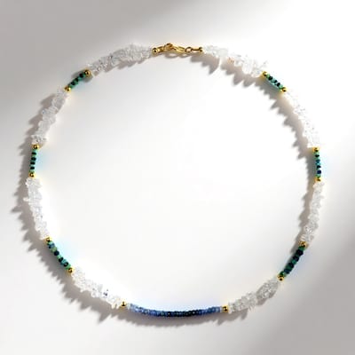 Cavill - Vergulde 925 Zilveren Ketting - Witte Kwarts, Blauwe Saffier 5,47 ct, Zambia Smaragd 5,26 ct - Elegant 45 cm