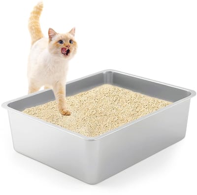 Grote open kattenbak voor instap van bovenaf - Roestvrij met anti-aanbaklaag