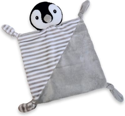 Inwolino knuffeldoekje pinquin 25x25 cm - grijs wit zwart - doekje baby - pinguin