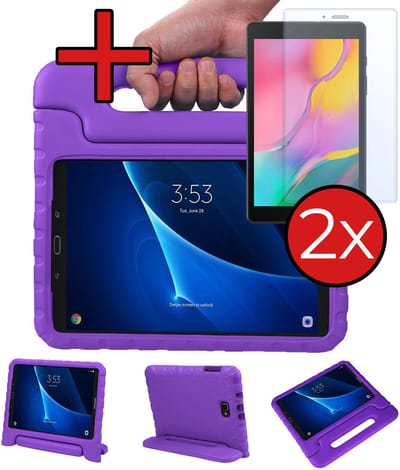 Hoesje - Geschikt voor Samsung Galaxy Tab A 10.1 (2016) - Met 2x Screenprotector - Kinderhoes - Shockproof Bumper - Kidsproof Case - Tablethoes - Kinder Hoes Cover - Paars