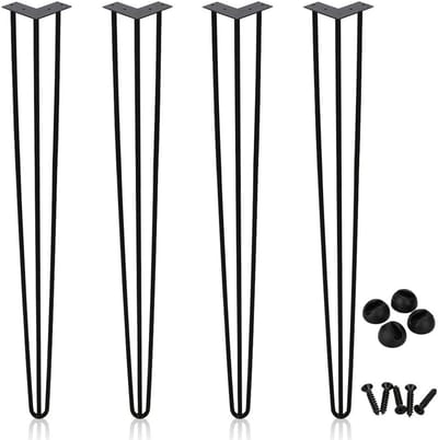 4x Zwarte Haarspeld Tafelpoten 61 cm - Stevig Onderstel voor Bureau of Eettafel
