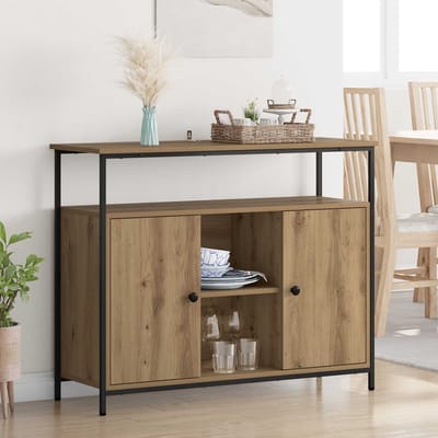 vidaXL - Dressoir - Artisan - Eiken - 100 - x - 35 - x - 80 - cm - Bewerkt - hout