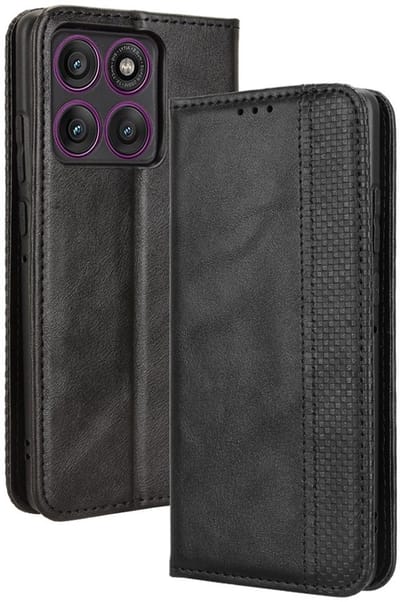 Coverup Hoesje - Geschikt voor Motorola Edge 60 Pro Hoesje - Coverup Vintage Style Book Case - Zwart