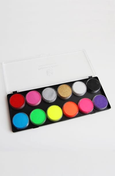 Professioneel schmink palet neon UV fluor en basiskleuren - 12 x 10 gr. - facepaint blacklight fluo schminkpalet fluoriserend