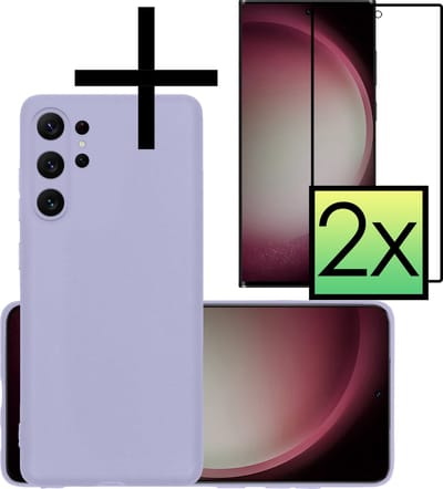 Hoesje - Met 2x Screenprotector - Geschikt voor Samsung Galaxy S23 Ultra - Sterk & Shockproof - Back Cover - Siliconen Case - Telefoon Hoes - Lila