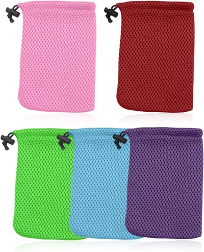 Herbruikbare netvakken met trekkoord, 5 stuks, 10 x 15 cm, handige organizers voor sieraden, kabels en reisaccessoires in 5 kleuren.