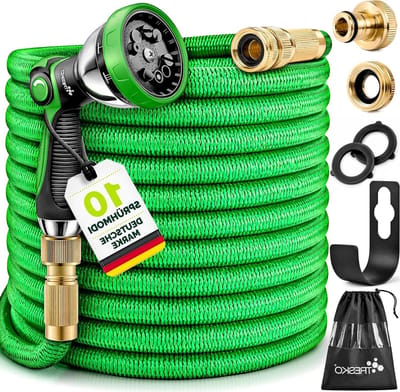 TRESKO® Flexible garden hose, flexible water hose with triple latex core, elastic flexiSchlauch, all couplings made of high-quality brass (Green, 45 m)