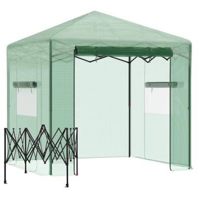 4goodz Pop-up Foliekas met roldeur en PE raam 240x180x240 cm - Groen