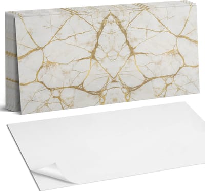 Coloray Plaktegels - Geaderd marmerpatroon Wandtegel Zelfklevend - 60 cm x 30 cm - Romig Plaktegels - 6 stuks - Rechthoek PVC Tegels - Plaktegels Keuken - Zelfklevende Vloertegels Badkamer - Vinyltegels Vloer Zelfklevend - Zelfklevende Wandtegels