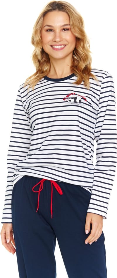 Doctor Nap Dames Pyjama Lange Mouw Lange Broek Winter Kerst Matching Gezin Familie Always Sleepy Marine PM.7114 36 / S