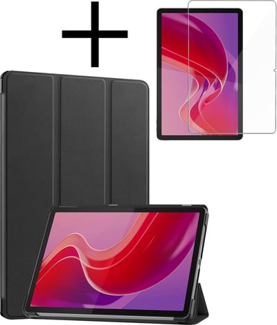 Hoes - Geschikt voor Lenovo Tab M11 (11 inch) - Met Screenprotector - Trifold Bookcase - Hard Cover - Hardcover Book Case - Tablet Hoesje - Zwart