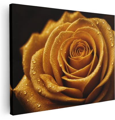 Artaza Canvas Schilderij Gouden Roos Met Waterdruppels - 40x30 cm - Klein - Wanddecoratie Woonkamer - Schilderijen - Muurdecoratie