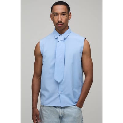 Regular Fit Mouwloos Overhemd Met Stropdas | Blue | Size XS