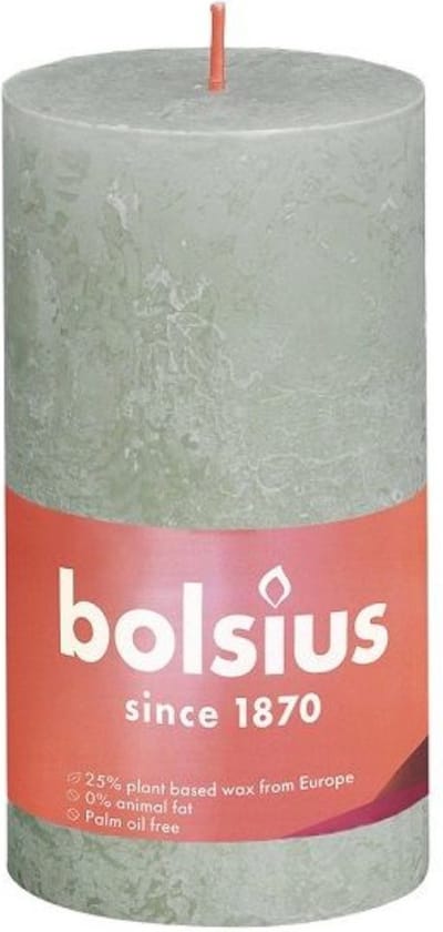 Bolsius Stompkaars Foggy Green Ø68 mm - Hoogte 13 cm - Lichtgrijs/Groen - 60 branduren