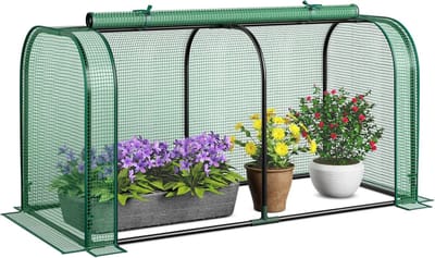 COSTWAY 2-in-1 mini-broeikas, PE-afdekking voor verhoogd bed, broeikas met oprolbare ritssluiting, foliekas, metalen frame, plantenhuis, weerbestendig, voor balkon, tuin, 118 x 55 x 60 cm (groen)