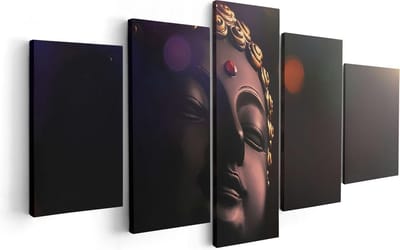 Artaza Canvas Schilderij Vijfluik Boeddha Beeld Met Gouden Sierraden - 100x50 - Foto Op Canvas - Canvas Print
