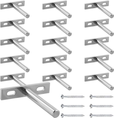 Plankdragers, 7,5 cm zilver zwevende plankhouders met schroeven, T-beugel voor wandmontage kast meubels