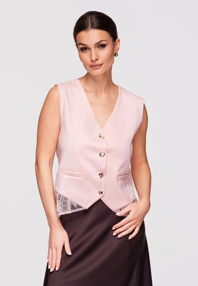 OMBRE Gilet - Slim Fit - Knopen - Effen Roos S