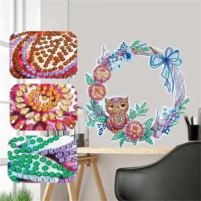 Diamond painting Kunststof krans 30x30 cm - Uil