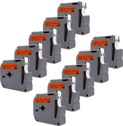 DULA Brother Compatible label tape- M-K421 - 10 cassettes - Brother P-Touch - Zwart op rood - 9mm x 8m
