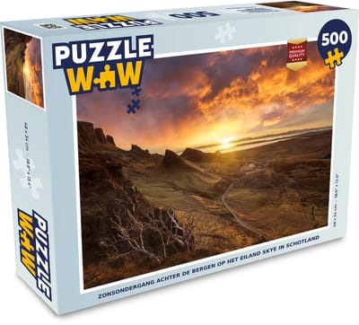 Puzzel Zonsondergang achter de bergen op het eiland Skye in Schotland - Legpuzzel - Puzzel 500 stukjes