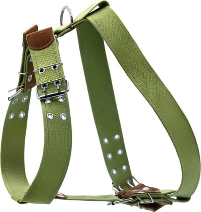 WAUDOG Canvas Harnas / Hondentuig - Katoen - Waterafstotende coating - Legergroen - Reflecterend - Breedte: 45 mm - Nekomtrek 65 - 83 cm - Borstomtrek 84 - 96 cm (GELIEVE ALVORENS BESTELLEN OPMETEN)