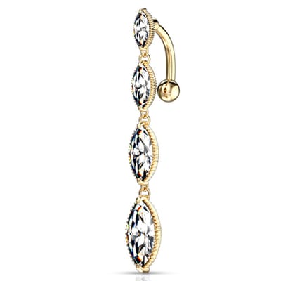 Navelpiercing 4 Marquise verticale drop - goud - LMPiercings