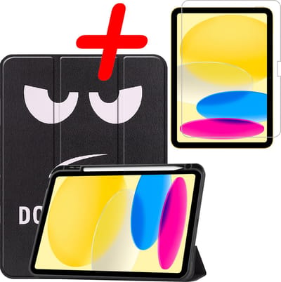 Hoesje Geschikt voor Apple iPad 10 (2022) - 10.9 inch - 10e Generatie - Met Screenprotector - Trifold Bookcase - Hard Cover Case - Met Uitsparing Geschikt voor Apple Pencil - Hardcover Book - Tablet Hoes - Don't Touch Me