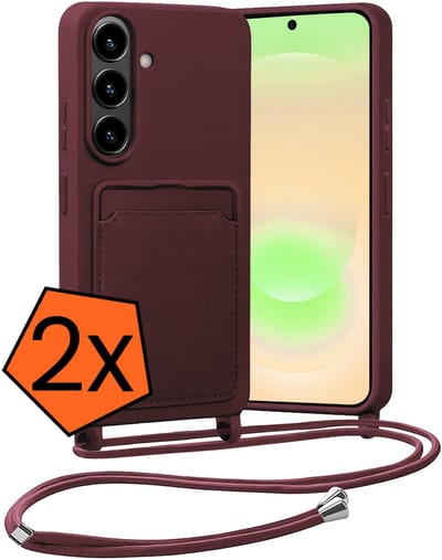 Hoesje Geschikt voor Samsung A37 Hoes Met Telefoonketting - Backcover Geschikt voor Samsung Galaxy A37 Case Met Koord - Aubergine - 2 PACK
