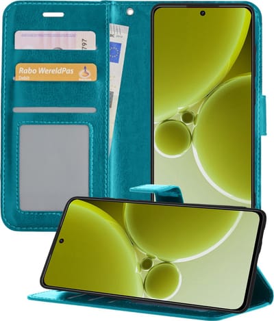 Hoesje - Met Pasjeshouder - Geschikt voor OnePlus Nord 3 - Luxe Bookcase Portemonee - Flip Case - Kunstleer Book Case - Flipcase - Book Cover - Walletcase - Portemonneehoes - Telefoonhoesjes - Turquoise
