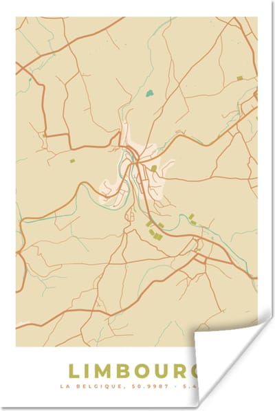 Poster Kaart - Plattegrond - Stadskaart - Limbourg - België - 120x180 cm XXL