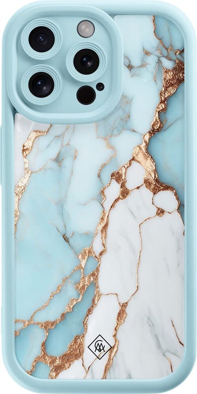 Casimoda® hoesje - Geschikt voor iPhone 15 Pro Max - Marmer Lichtblauw - Effen telefoonhoesje met lensbescherming - Siliconen/TPU - Backcover - Blauw