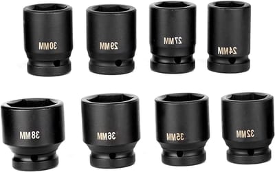 Krachtige 3/4 Inch Slagmoersleutel Set met 8 Stukken - Inclusief 19.05 mm en 24-38 mm Dopsleutels voor het Losdraaien en Verwijderen van Schroeven