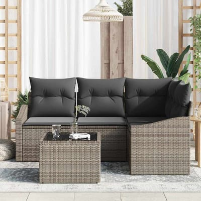 vidaXL Tuinbank Set met kussen met opslag 5 pcs Lichtgrijs poly rattan