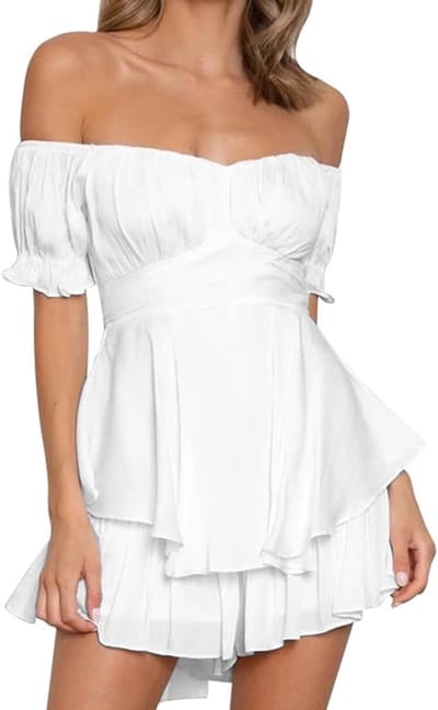 Zomer Jumpsuit voor Dames - Casual Korte Playsuits met Hoge Taille, Off Shoulder en Ruffle Mouwen, Perfect voor Feestjes en Dagelijks Gebruik