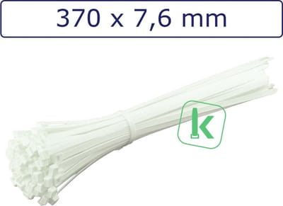 PRO-TIE® - Tyraps, kabelbinders Polypropyleen PP 370 x 7,6 mm Wit (Zak 100 stuks) (tiewrap/tyrap/tie-wrap/bundelbandje/colsonbandje/)