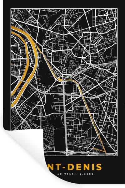 Muurstickers - Sticker Folie - Frankrijk – Plattegrond – Kaart – Saint-Denis – Stadskaart - 20x30 cm - Plakfolie - Muurstickers Kinderkamer - Zelfklevend Behang - Zelfklevend behangpapier - Stickerfolie