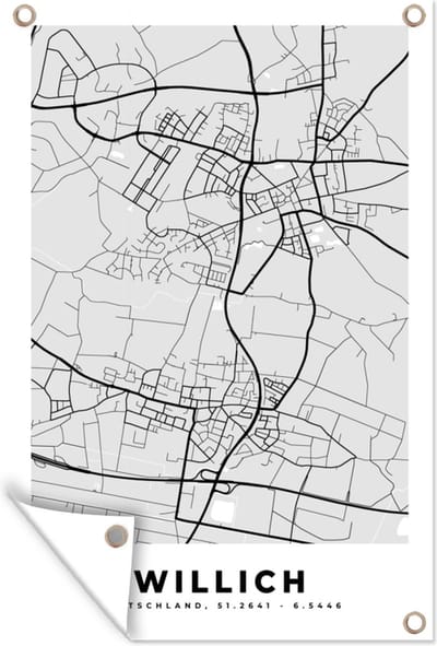 Muurdecoratie Kaart - Plattegrond - Duitsland - Willich - Stadskaart - 120x180 cm - Tuinposter - Tuindoek
