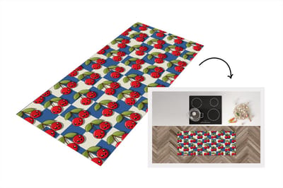 Keukenloper - Loper keuken - Meiden - Kers - Eten - Patronen - 120x50 cm - Keukenloper vinyl