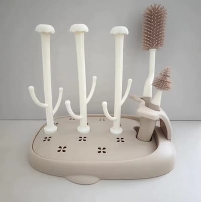 Flessen Droogrek - Opvouwbaar - Twee Borstels - Baby Flessenrek - Afdruiprek - Beige/Creme - Babyfles