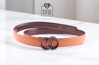Camel lederen riem zonder gaatjes met automatische gesp voor heren ( Model L182 )
