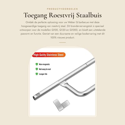 Dailygoods- Brandervervangstuk Roestvrij Staal - Toegang voor Weber Q100/Q120/Q1000/Q1200 - Hittebestendig - Corrosiebestendig - Eenvormige Transmissie - Barbecuebrander