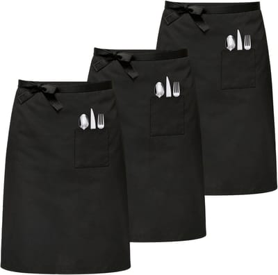 Set van 3 Voorbindschorten met 2 Zakjes, 68 x 70 cm, Kookschort voor Horeca, Barbecue en Serveren, Geschikt voor Mannen en Vrouwen